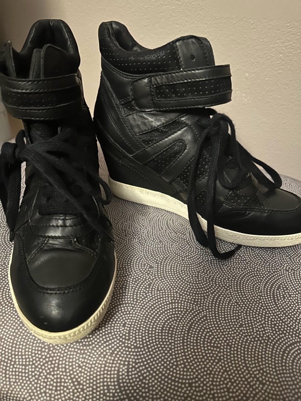 Ash Black Leather Wedge Sneakers